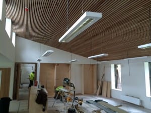 Inside the main Weavery Room. - Bespoke joinery furniture going in and on final leg to hand over.