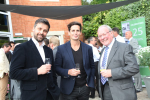 Greendale host their 25th Anniversary celebrations at their headquarters. photo Nick Free. 16-6-15. Sean Daly and Ryan Martin of DMW Architects with Tom Denley of Thera Investments